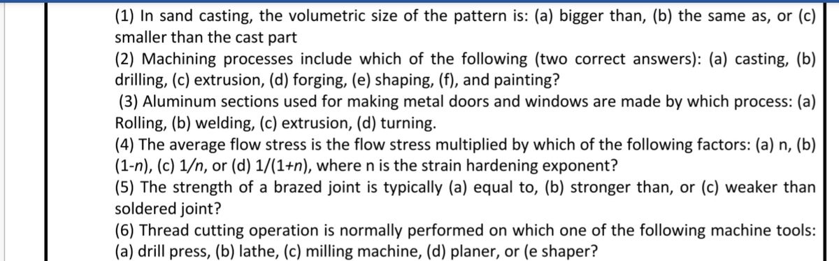 Answered: (1) In Sand Casting, The Volumetric… | Bartleby