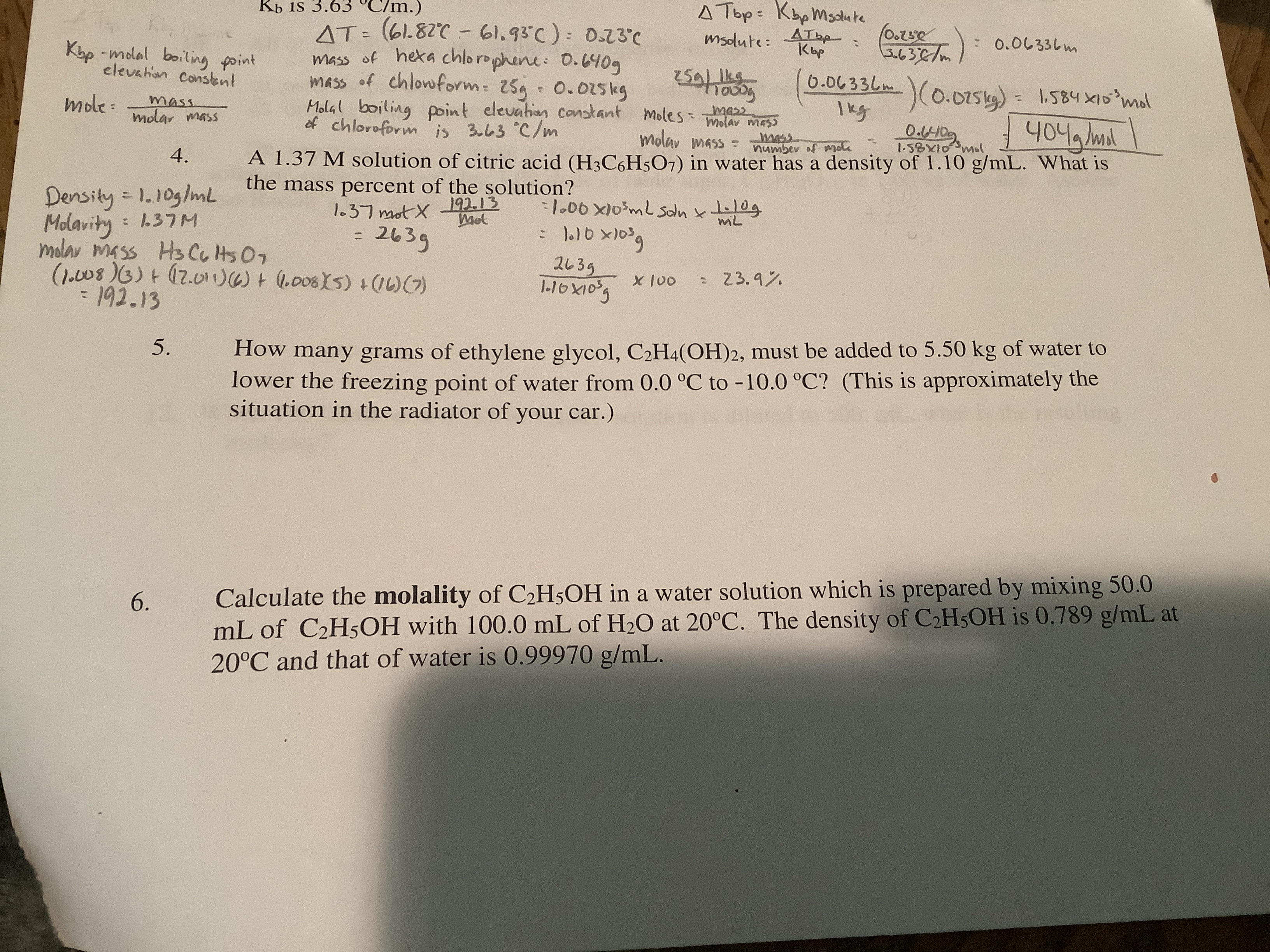 Answered Kb is 3.63 °C/m.) A Top KbpMsdute AT… bartleby