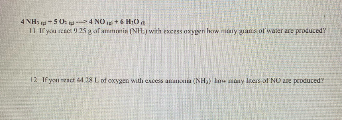 Answered 4 NH3 (g) + 5 O2 (g) > 4 NO (g) + 6… bartleby
