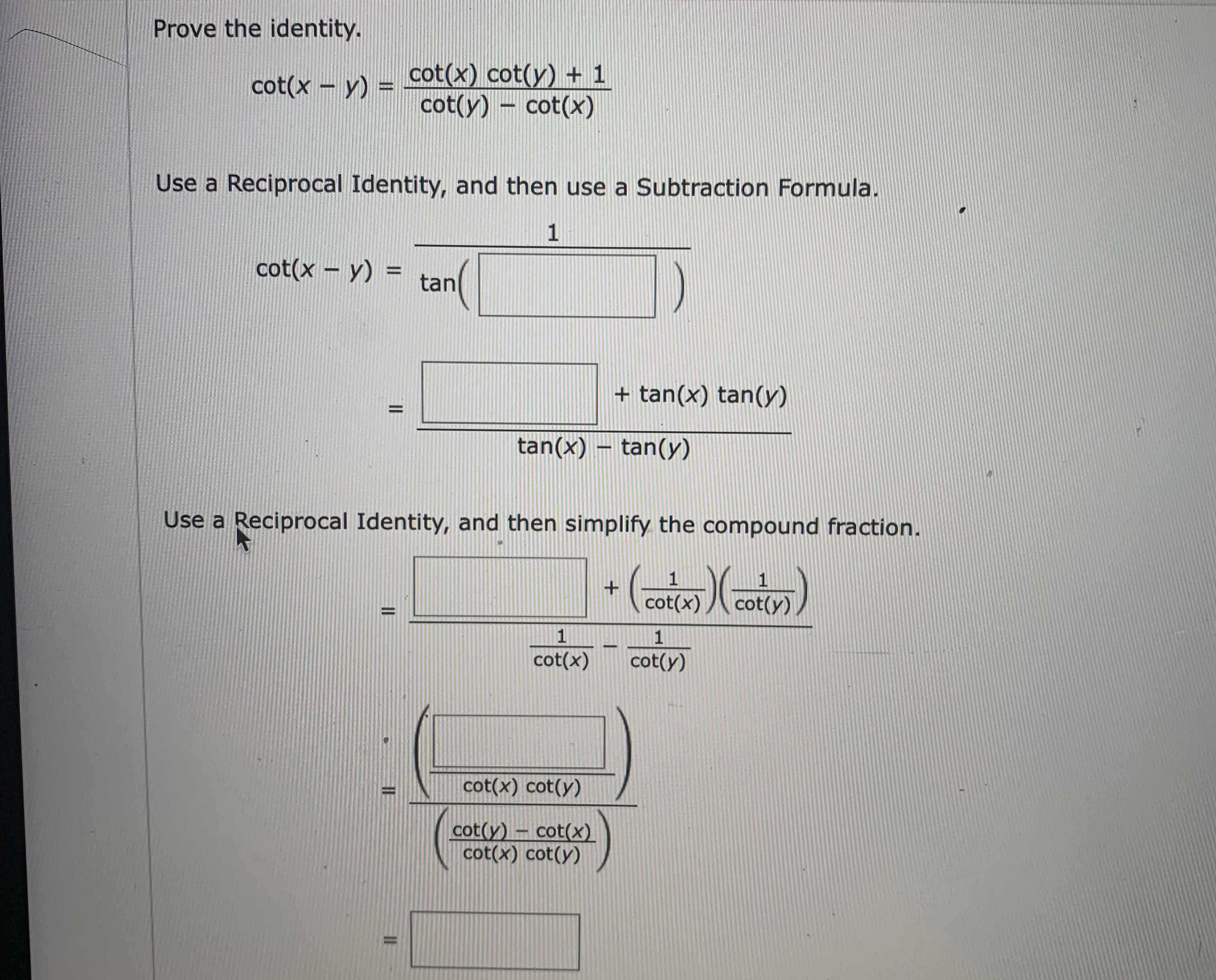 Answered cot(x) cot(y) + 1 cot(y) cot(x) cot(x… bartleby