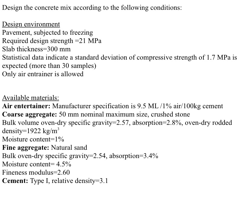 Answered Design the concrete mix according to… bartleby