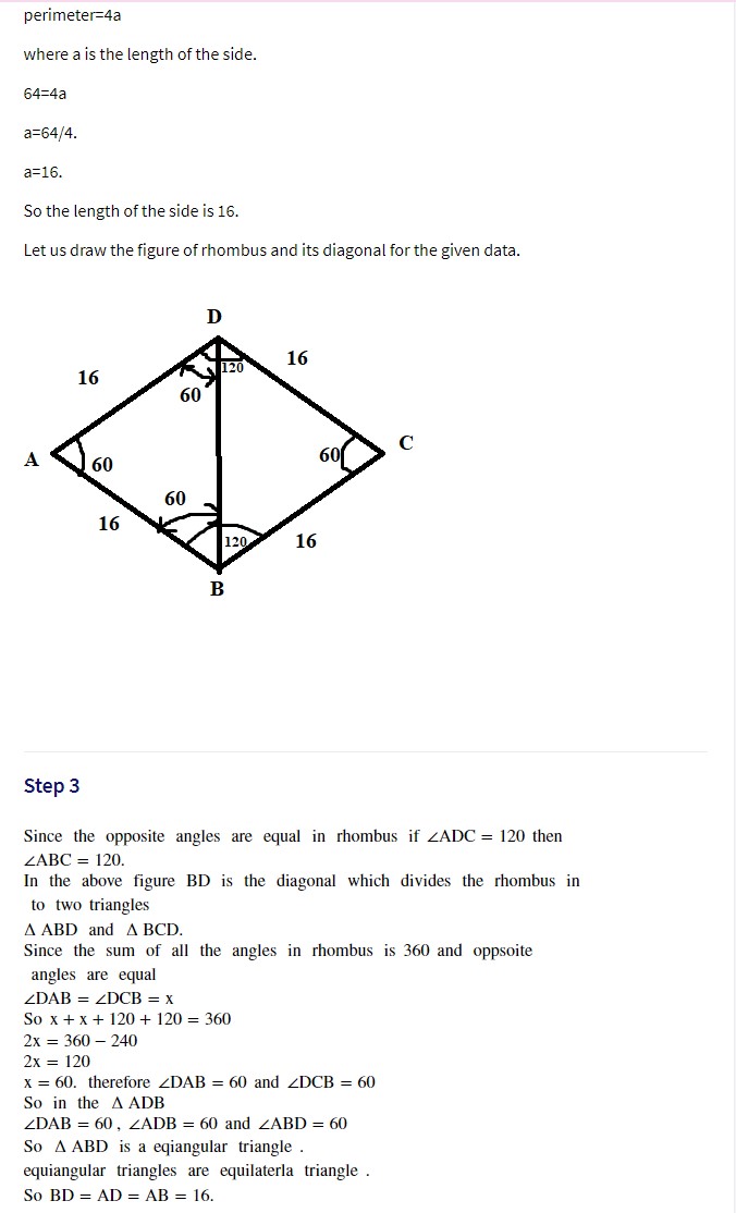 Answered The perimeter of a rhombus is 64 and… bartleby