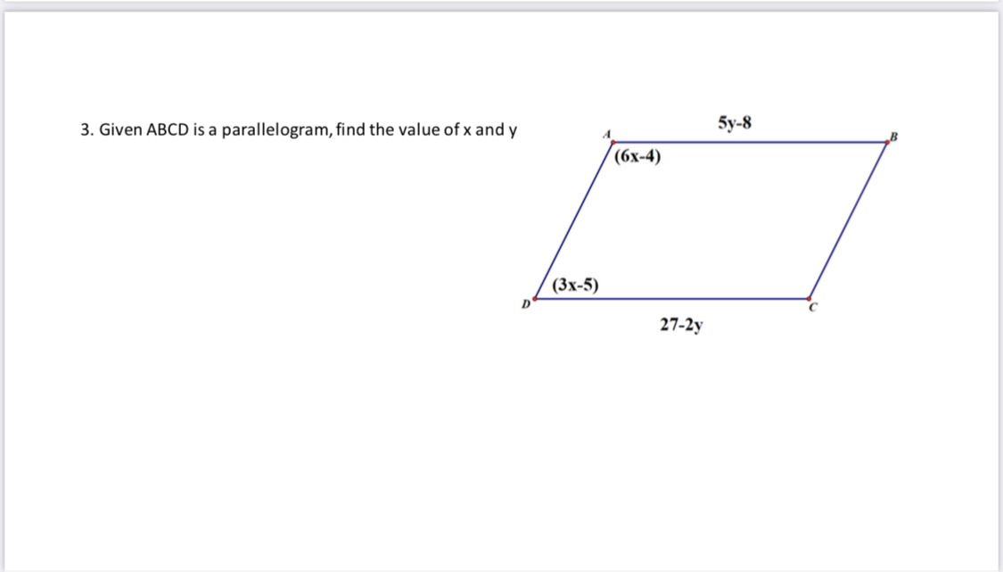 Answered 3. Given ABCD is a parallelogram, find… bartleby