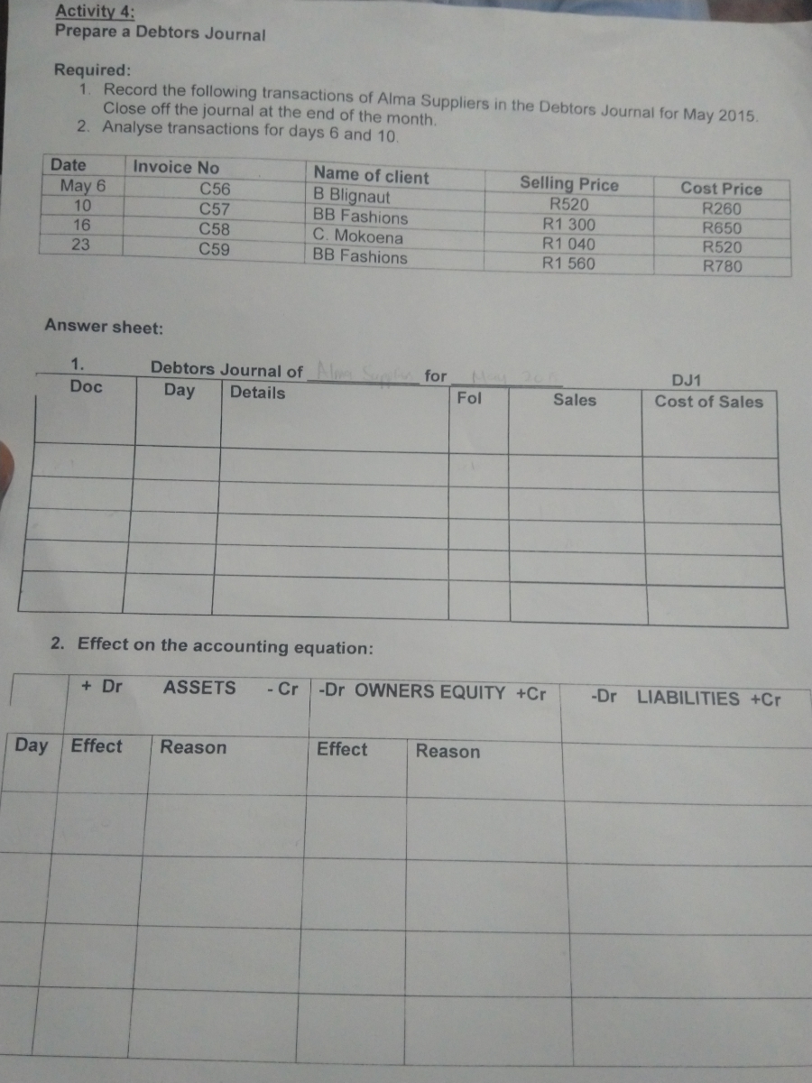 Answered Prepare a Debtors Journal Required 1.… bartleby