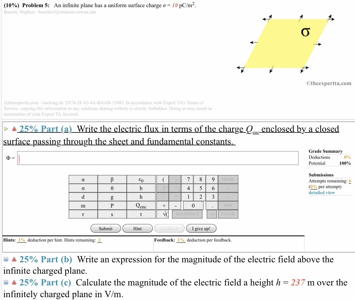 Answered (10) Problem 5 An infinite plane has… bartleby