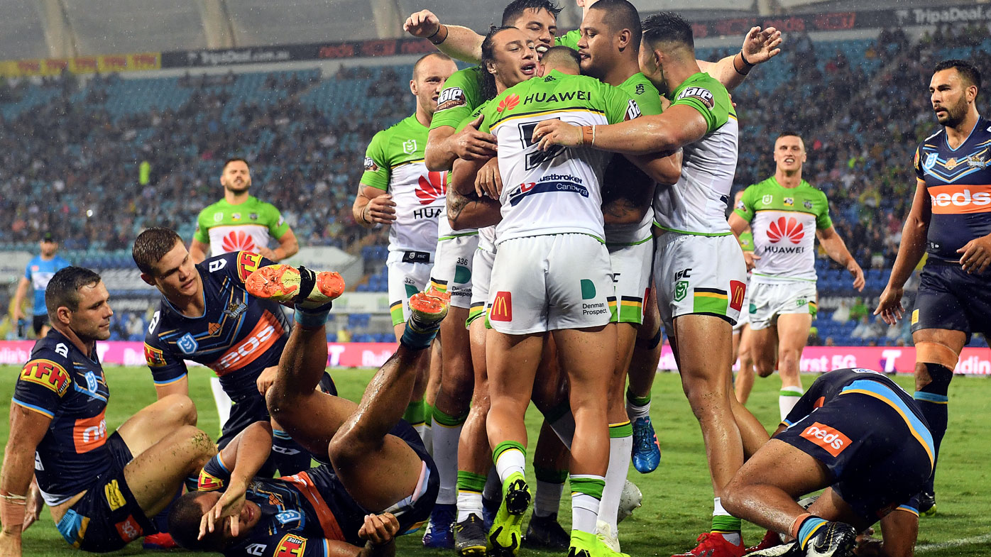 The nrl competition is contested by 16 teams, 15 based in australia and one based in new zealand. NRL: Canberra Raiders shut out Gold Coast Titans for wet win