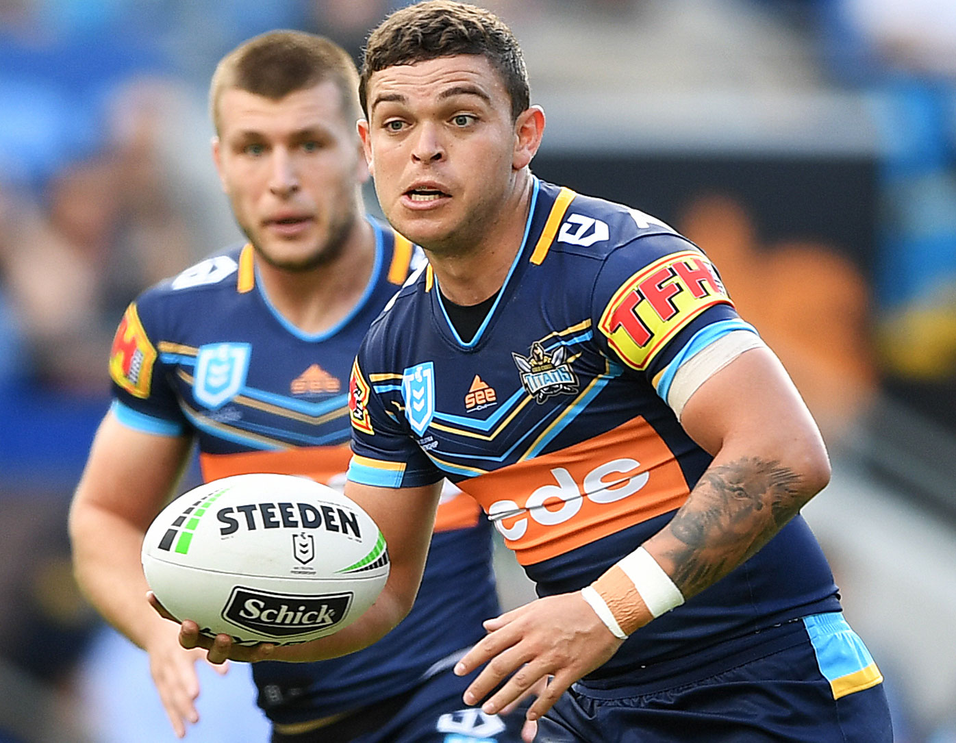 Ash Taylor goalkick NRL Titans vs Cowboys, Brennan, Gould, Johns