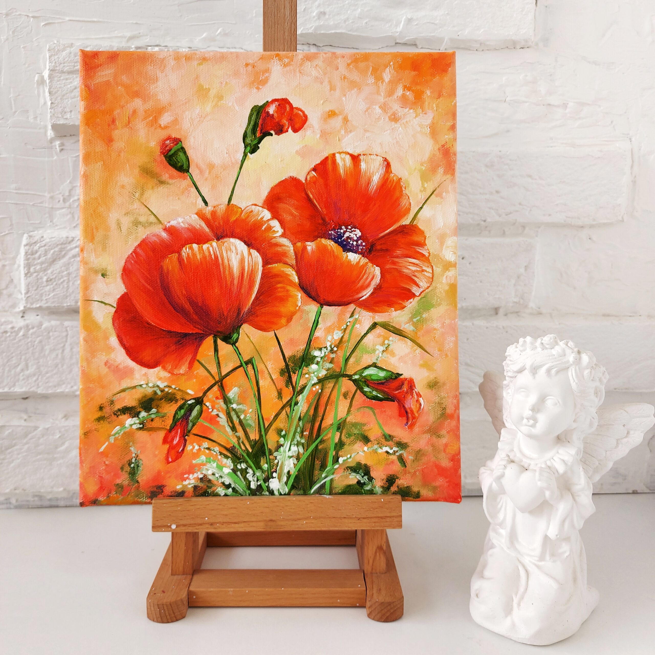 Wildflowers Oil Painting Poppies Original Art Flower Bouquet Wall Art
