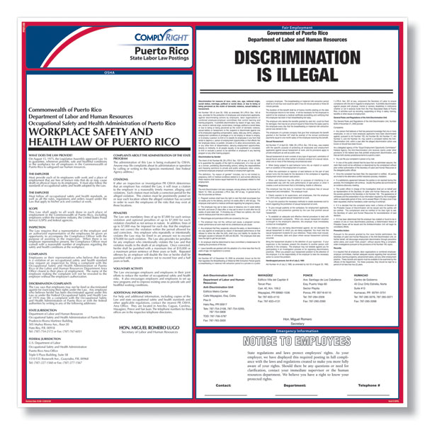 Puerto Rico Labor Law Poster Employment Law Posters