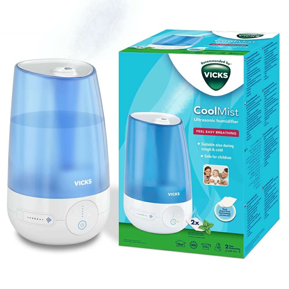 Vicks Cool Mist Ultrasonic Humidifier + Gift VapoPads Rosemary and