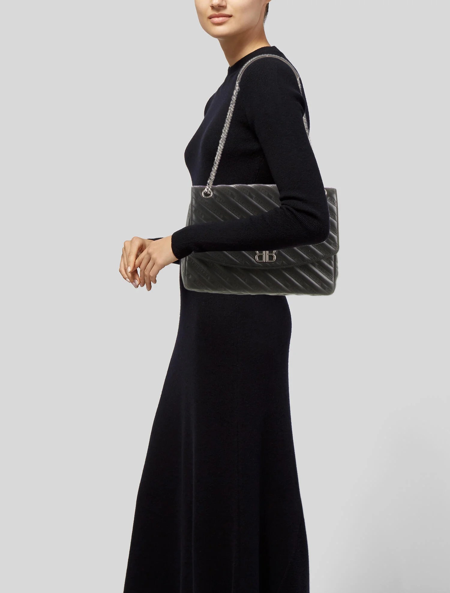 Balenciaga BB Logo Matelasse Chain Shoulder Bag Black Shoulder Bags