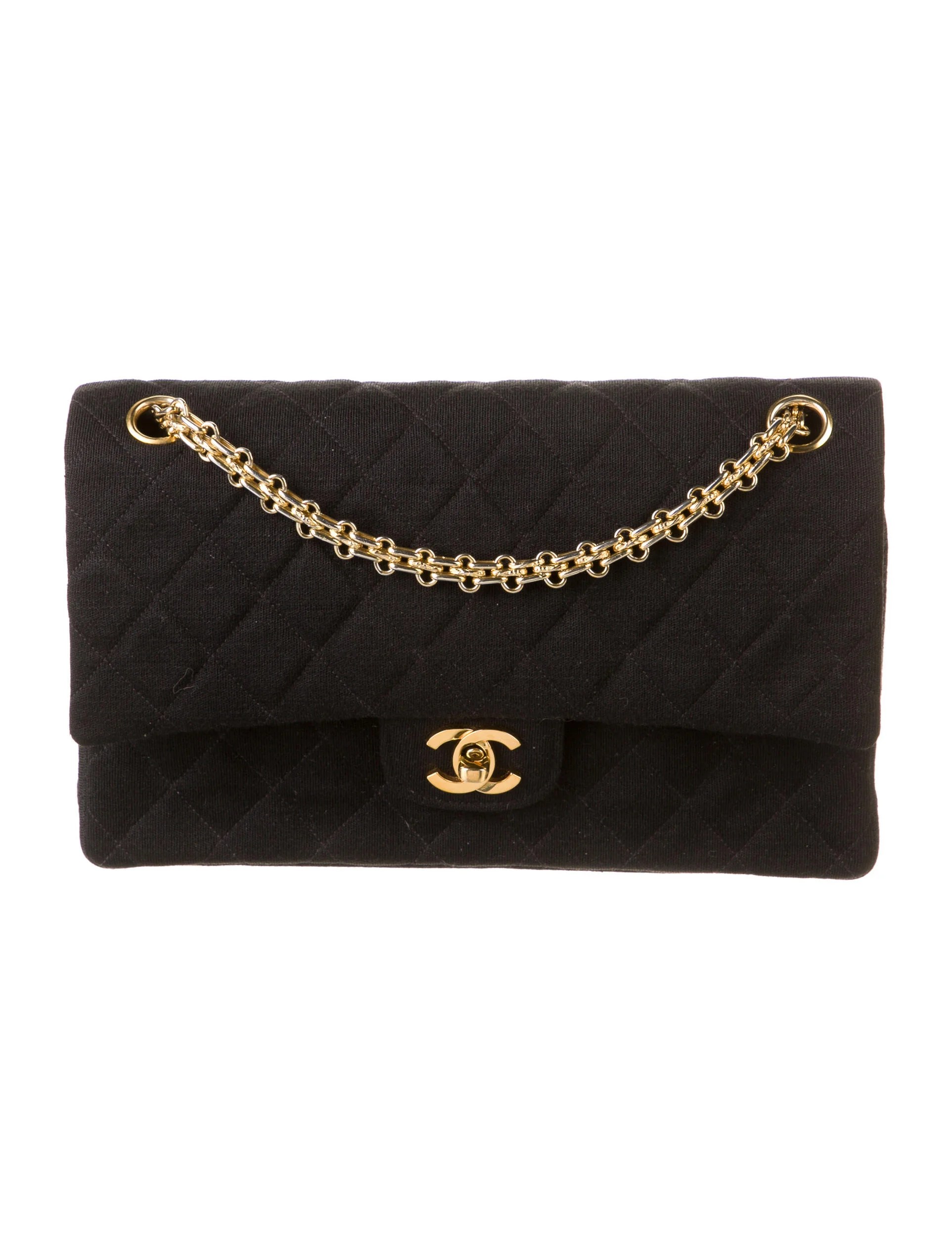 Chanel Classic Medium Jersey Double Flap Bag Black Shoulder Bags