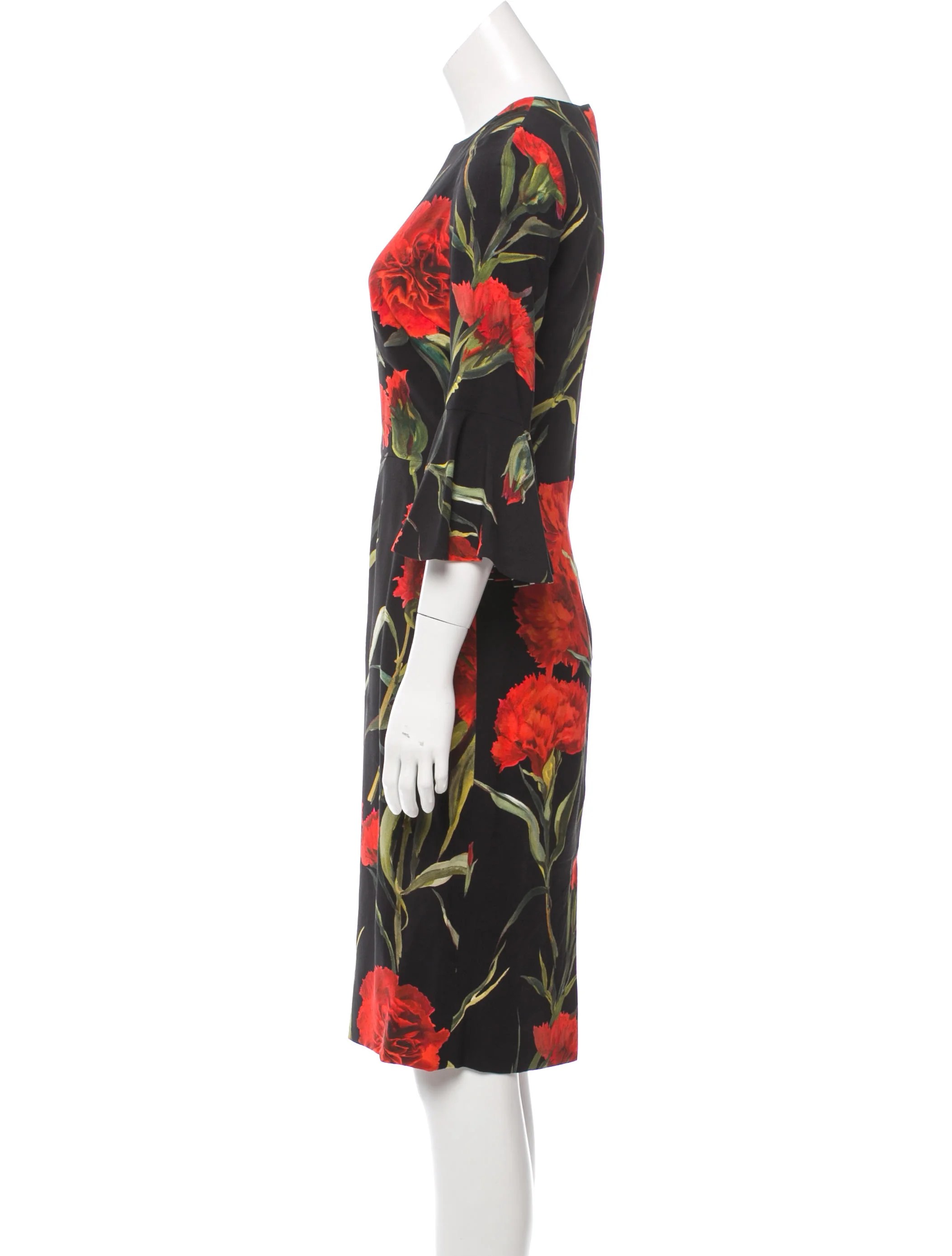 Dolce & Gabbana Carnation Print Midi Dress Black Dresses, Clothing