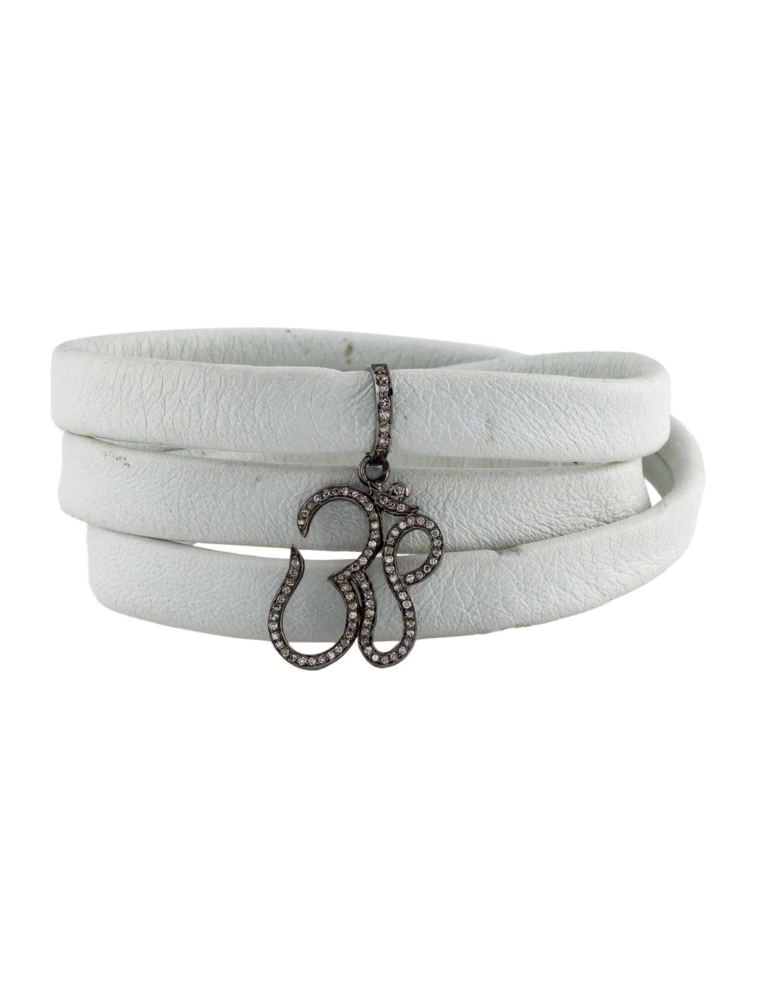 Sheryl Lowe Leather & Diamond Om Wrap Bracelet Sterling Silver Wrap