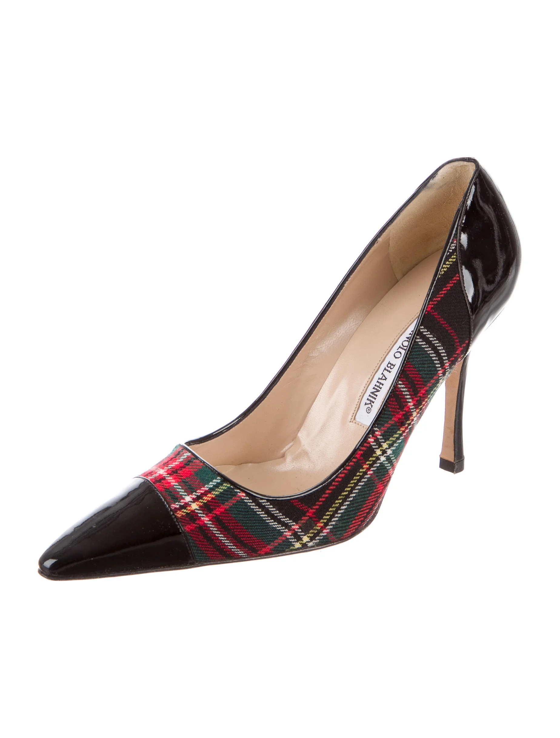 Manolo Blahnik Plaid CapToe Pumps Black Pumps, Shoes MOO54553