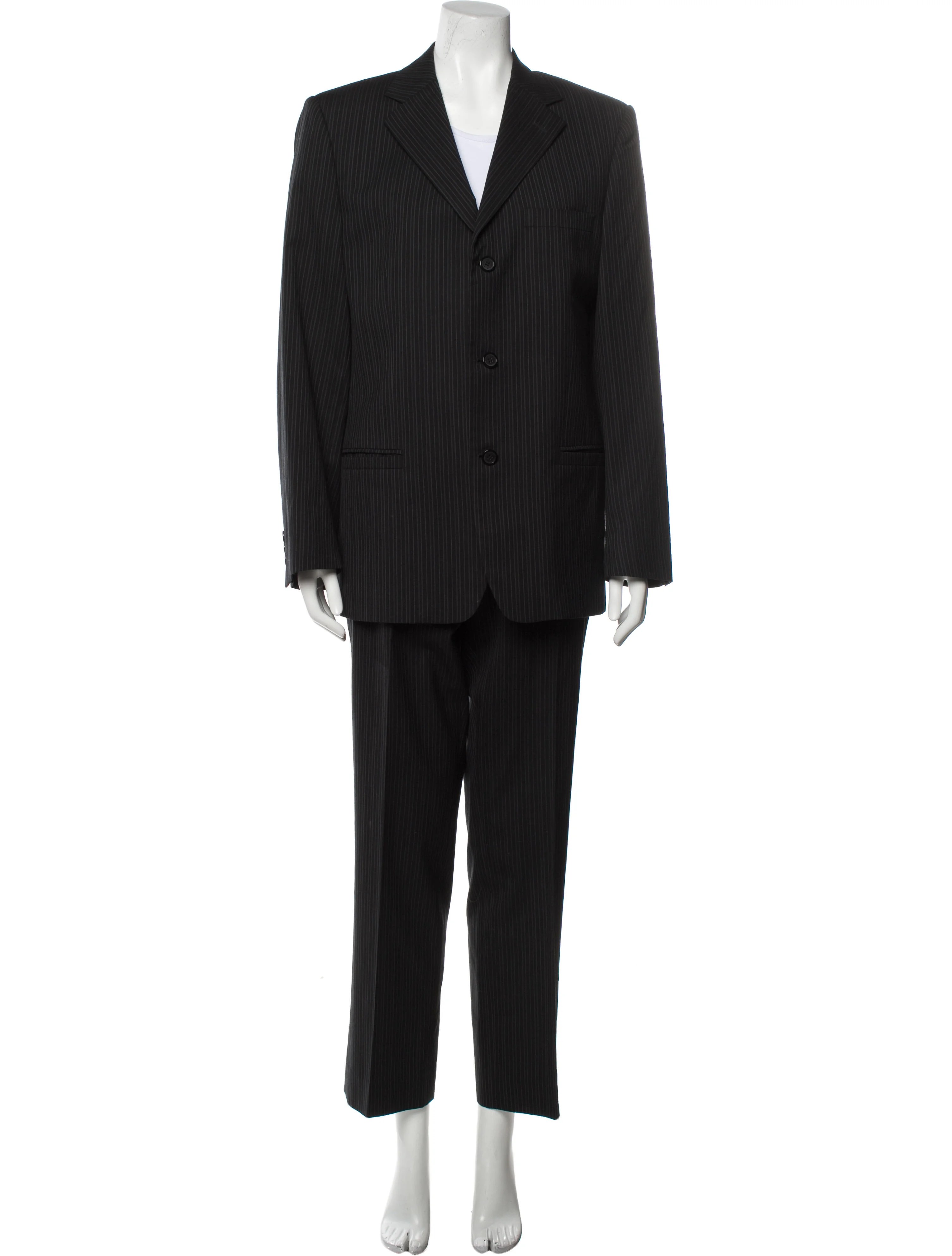 V2 Versace Classic Striped Pantsuit Black, 11.25" Rise Suits and Sets, Clothing WH221663