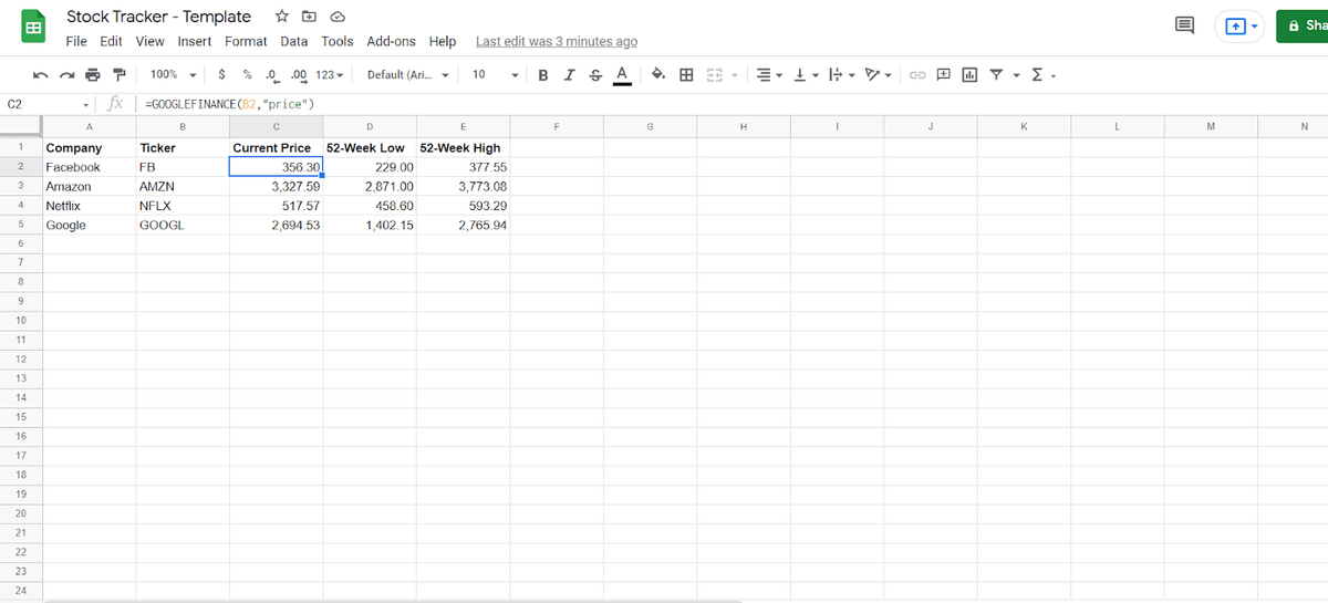 How To Add Live Stock Prices In Google Sheets (Free Template)