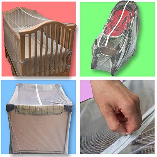 Pack n Play Mosquito Net with Zippers Fits Baby Crib, Stroller and