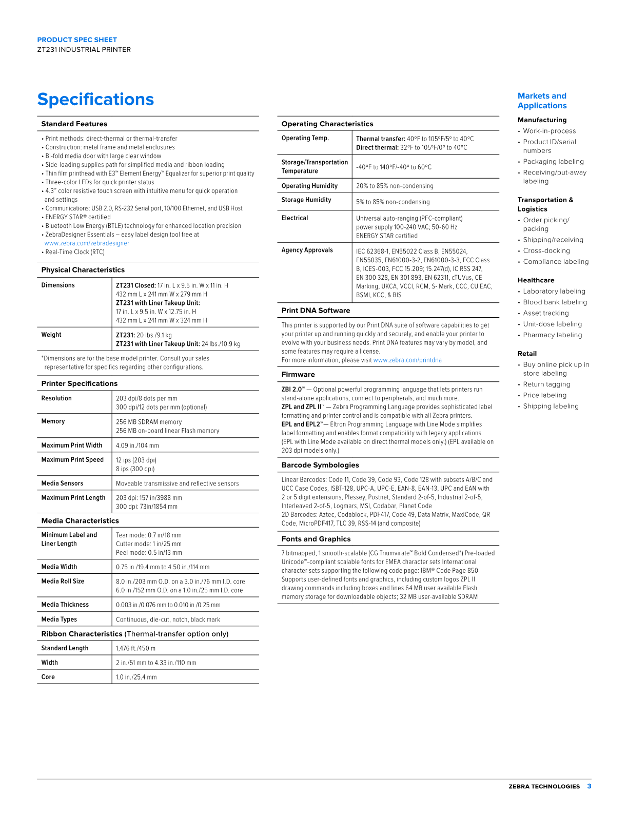 Zebra ZT231 Thermal Transfer 4" Tabletop ZT23142T0P000FZ