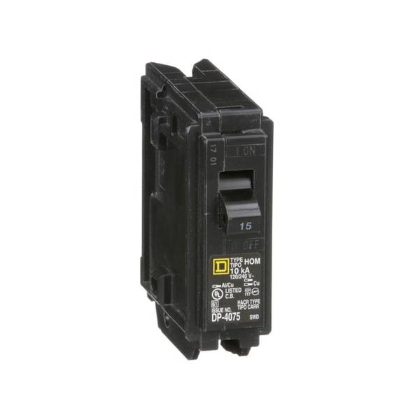 Square D Homeline Full Size 1" Single Pole Circuit Breaker, 15A