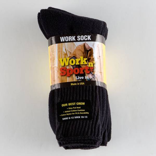 Work N' Sport Men's 2Pack Crew Work Socks, Black, 1013 344BLKBL Blain's Farm & Fleet