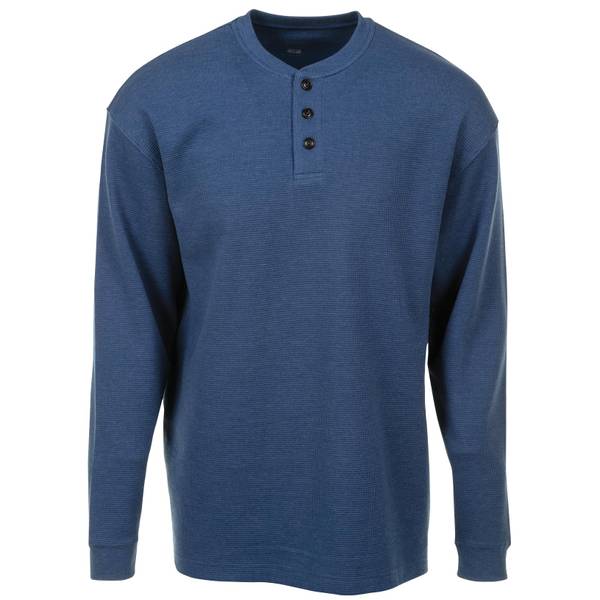 Work N' Sport Men's Long Sleeve Thermal Henley, Indigo Heather, 2XT