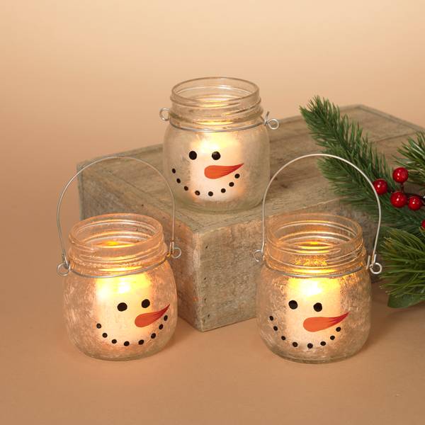 Gerson 3 Frosted Glass Snowman Candle Holders 2425610 Blain's Farm