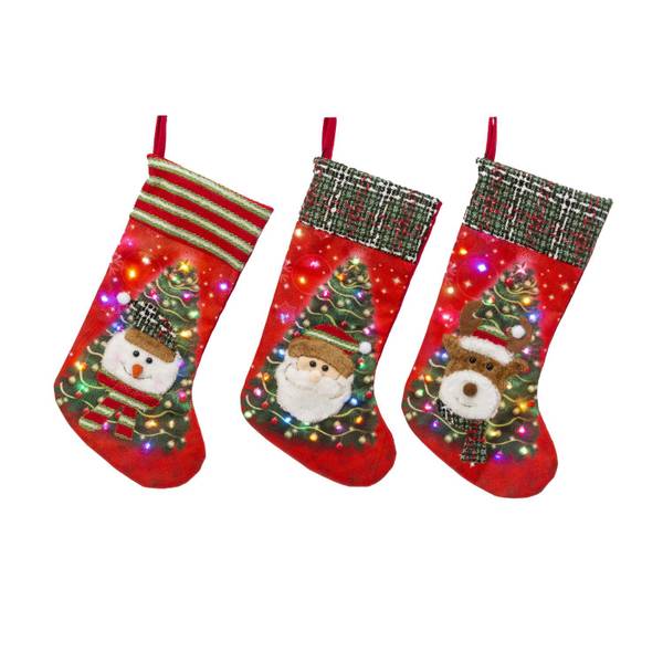 Gerson Set of 3 Illuminated Christmas Stockings Traditional Holiday