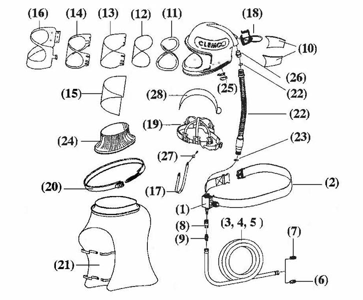 Replacement Parts for Apollo 600 High Pressure (HP) SuppliedAir Respirator System On KLEEN