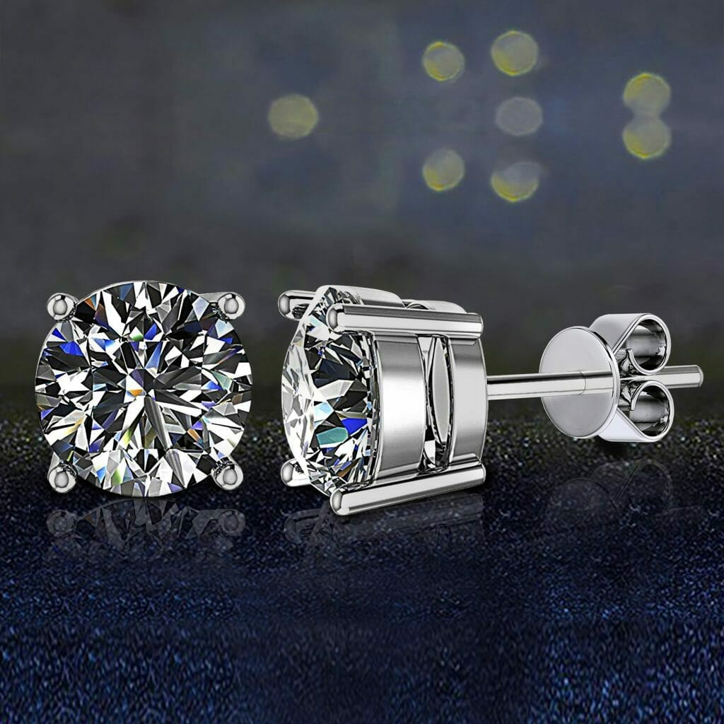 6mm Hypoallergenic Stud Earrings 1.7 CTTW CZ 18K Gold Plated For