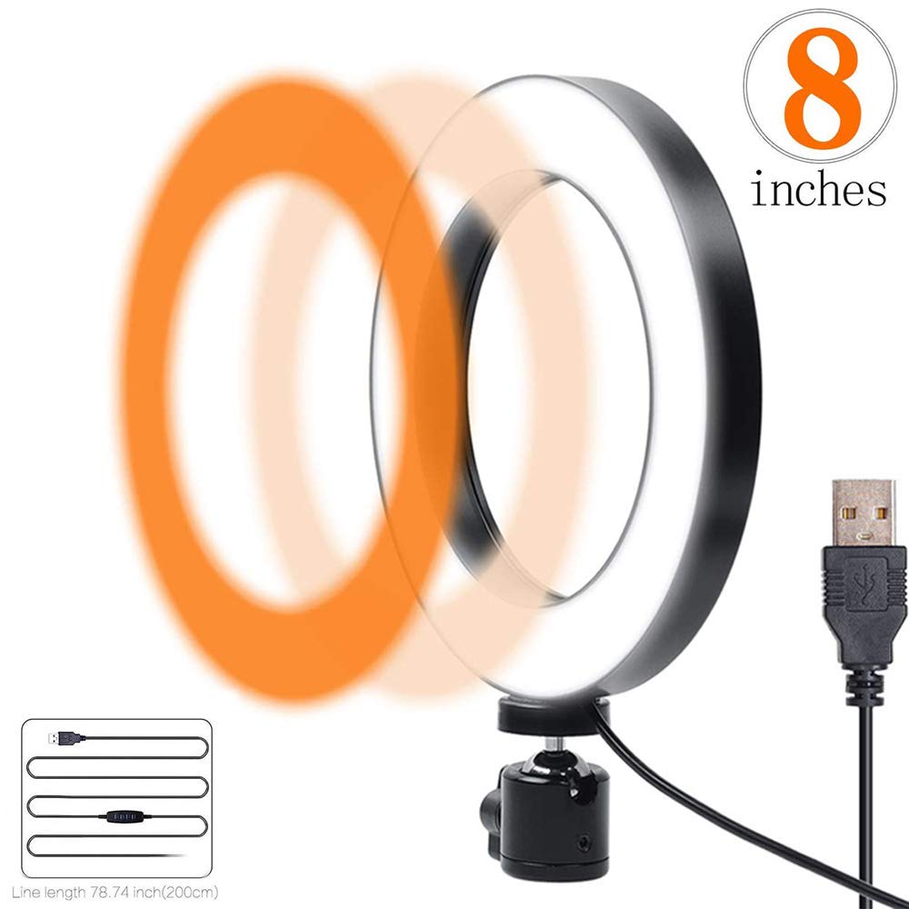 8 inch USB Ring Light Camera Light Cell Phone Desktop LED Lamp with 3