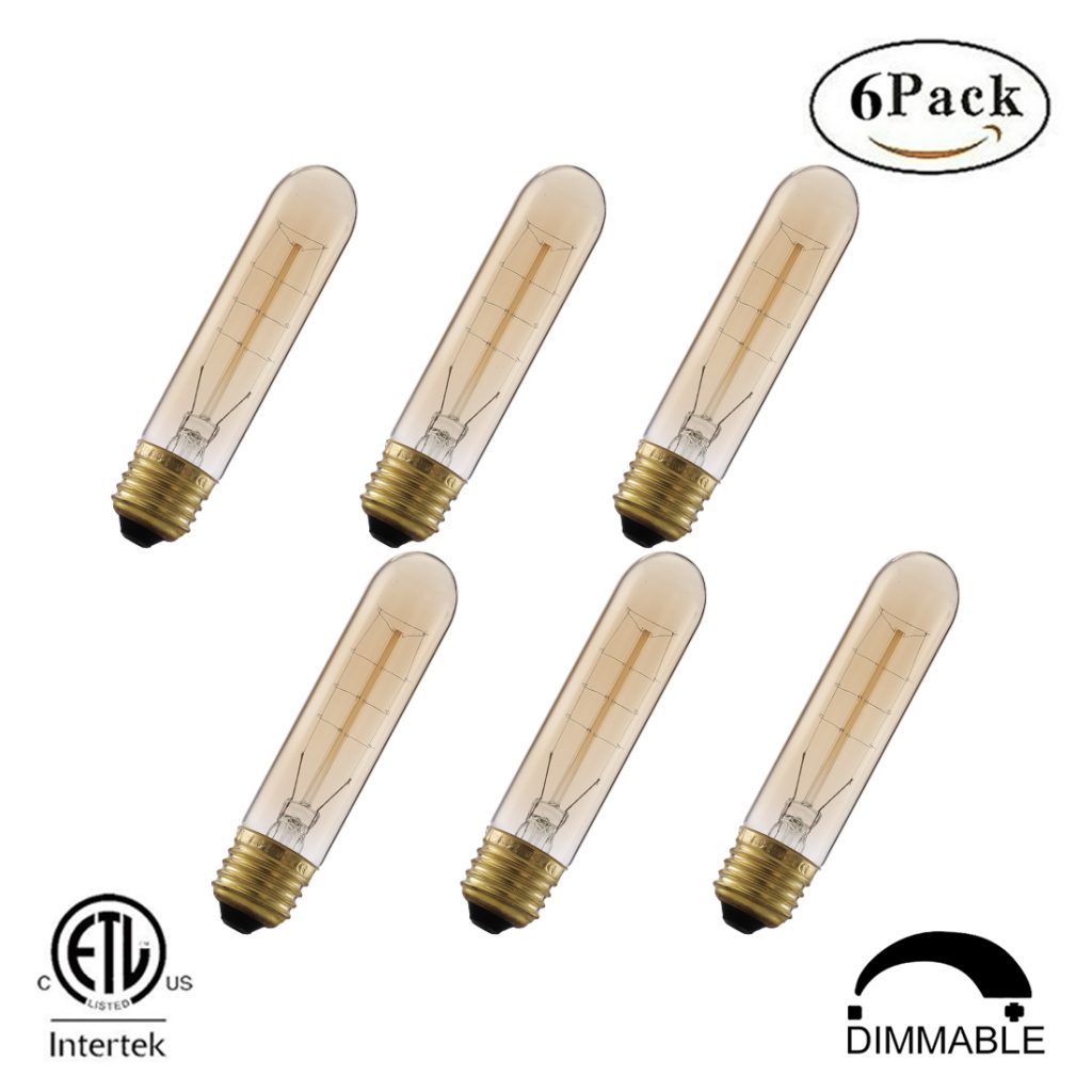 T10 Bulbs, Tubular Bulb 60 Watt, Vintage Edison T10 60W Light Bulbs