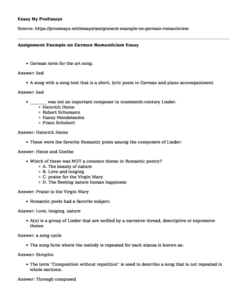 📌 Assignment Example On German Romanticism - Free Essay, Term Paper Example | Proessays.net