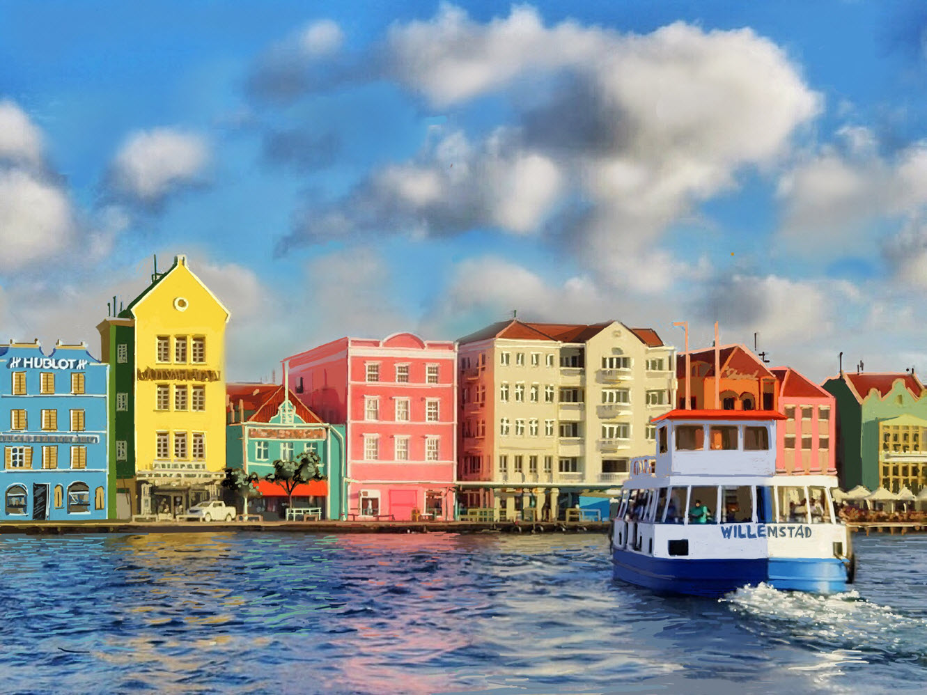 Willemstad Curacao in the So. Caribbean a Paper 53 Digital Painting by