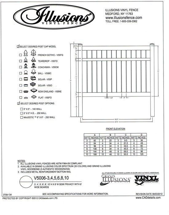 V5006 by Illusions Vinyl Fence offers 6 inch boards with 1/2 inch