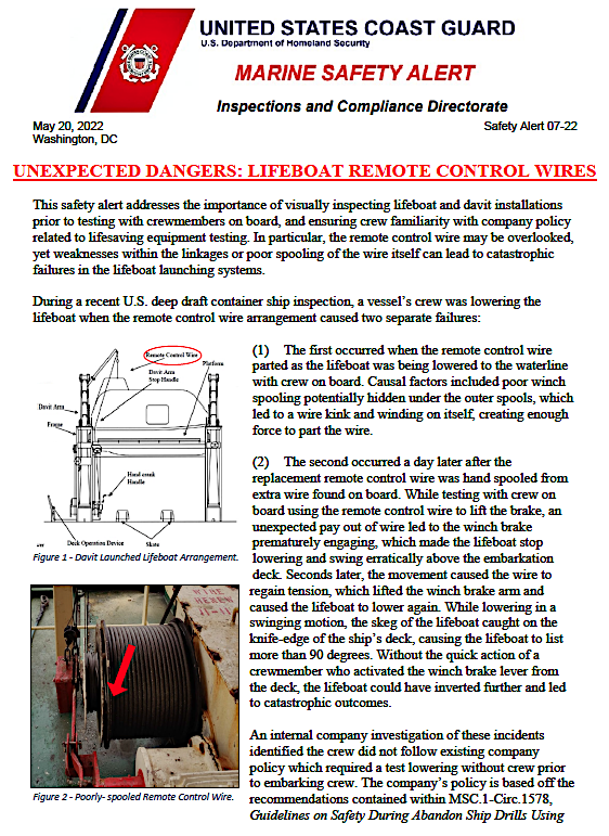 Safety alert Inspecting lifeboat remote control wires Professional