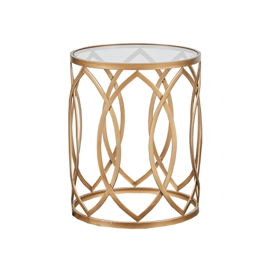 Gold Metal End Table w/ Glass Top Professional Party Rentals