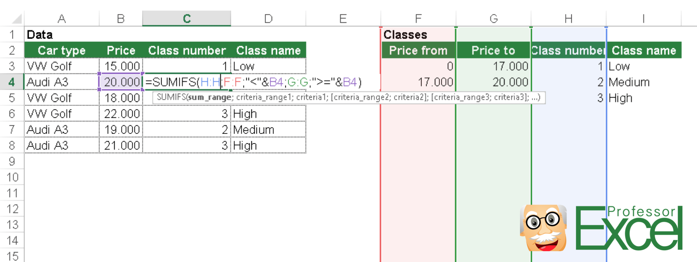 SUMIFS_classes_example Professor Excel