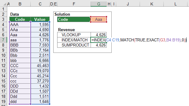 CaseSensitive Lookups in Excel 4 Methods (+XLSXDownload) Professor