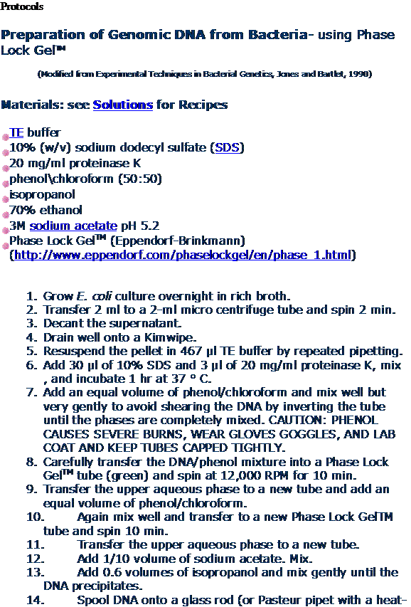 Some Experimental Protocols Used