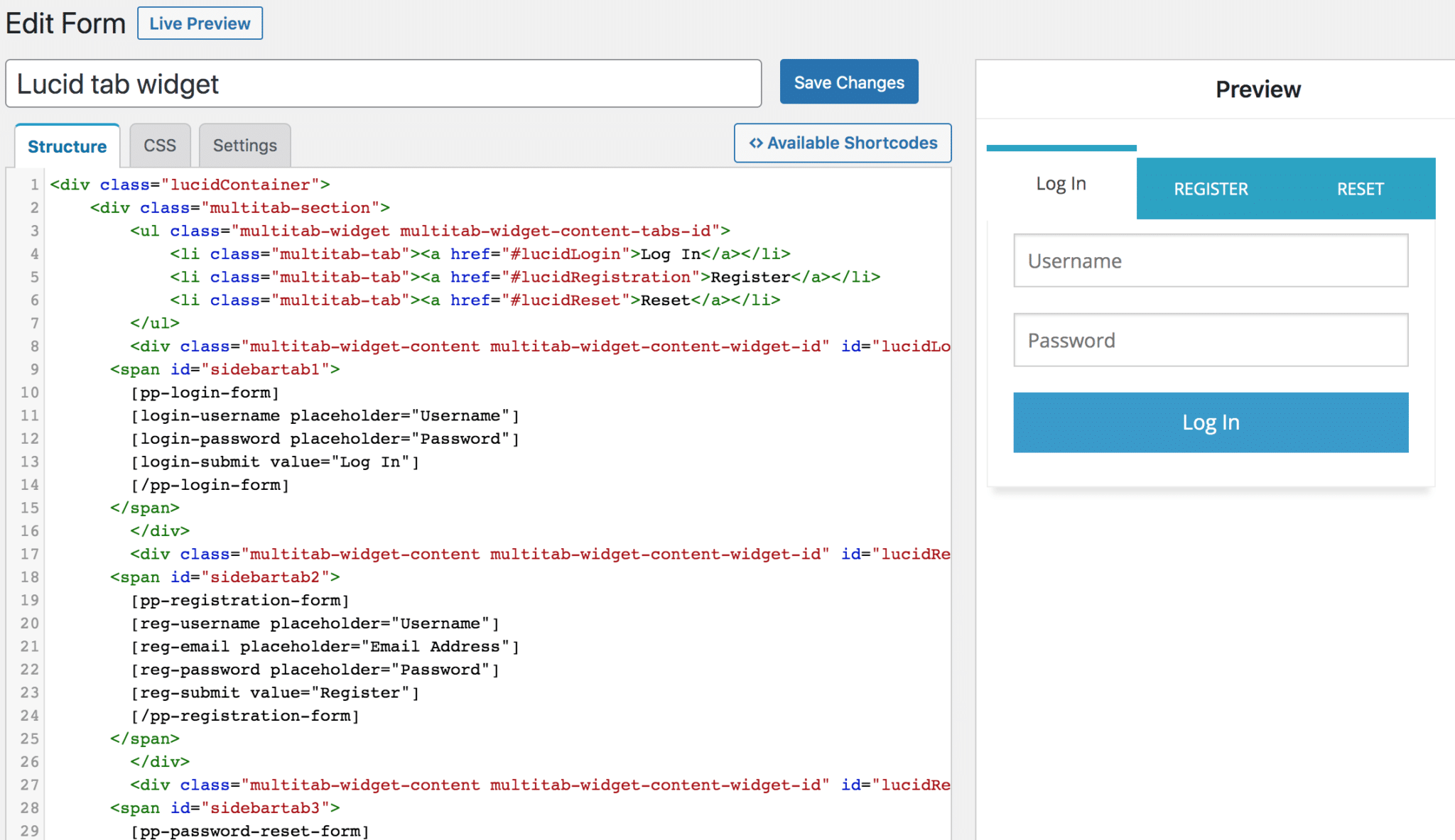 Adding a Login, Registration & Password Reset Tab Widget to WordPress