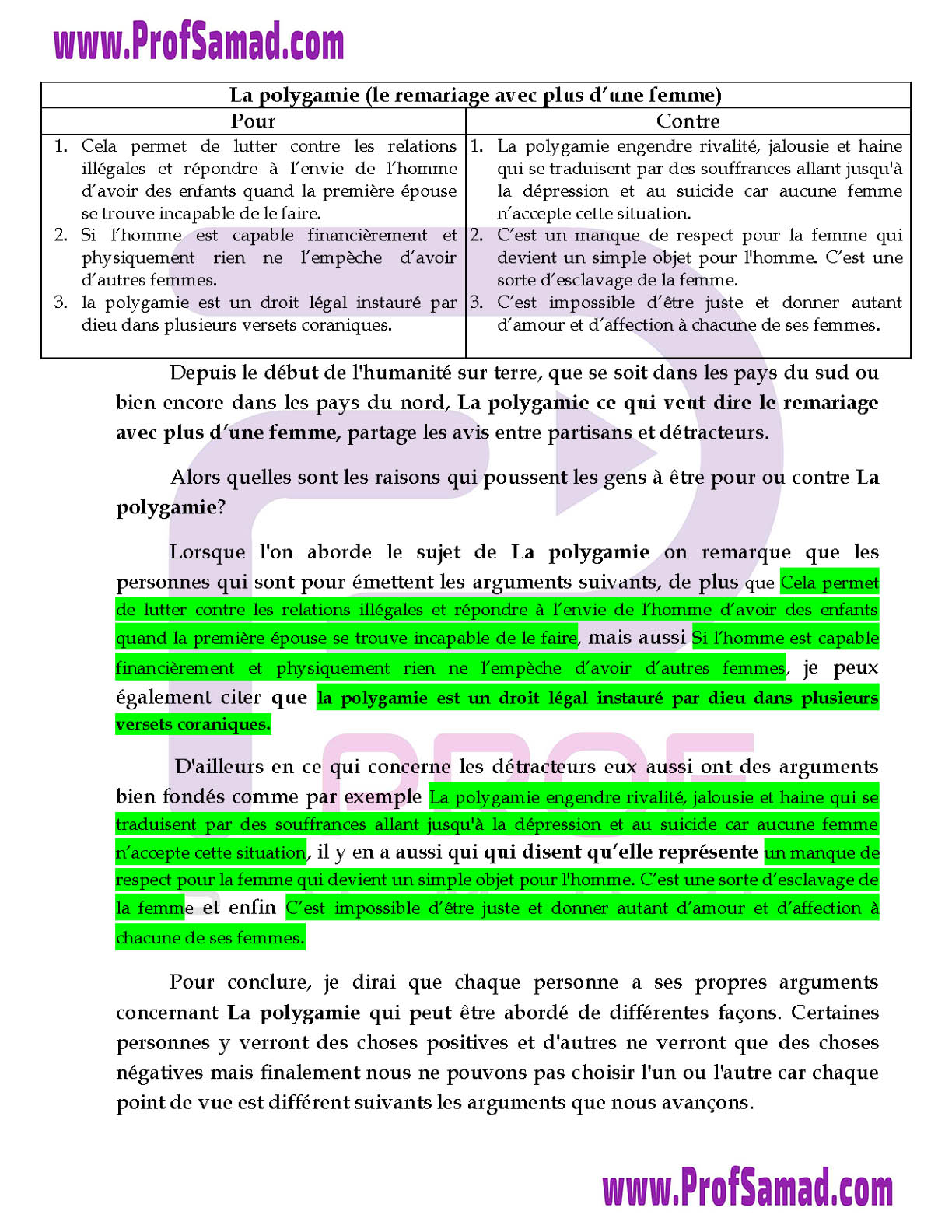 L'expression écrite Plan Dialectique Prof Samad Prof Samad