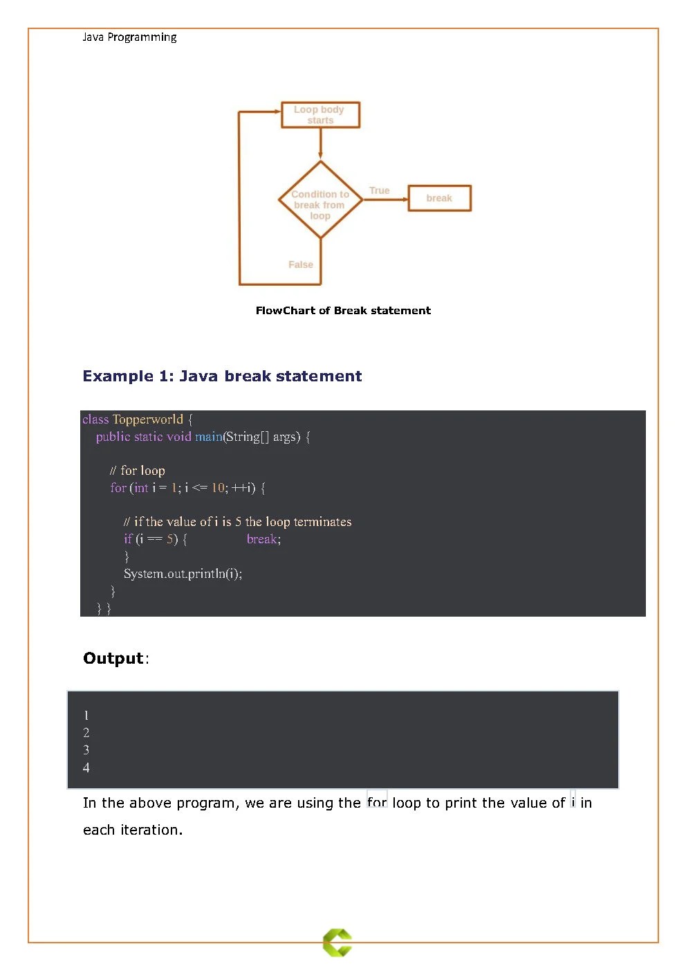 Jump Statement in Java PDF Guide Connect 4 Programming