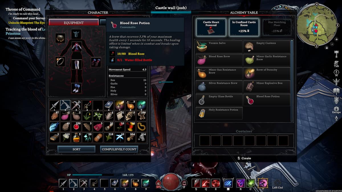 Healing and item stats viewed by player in V Rising