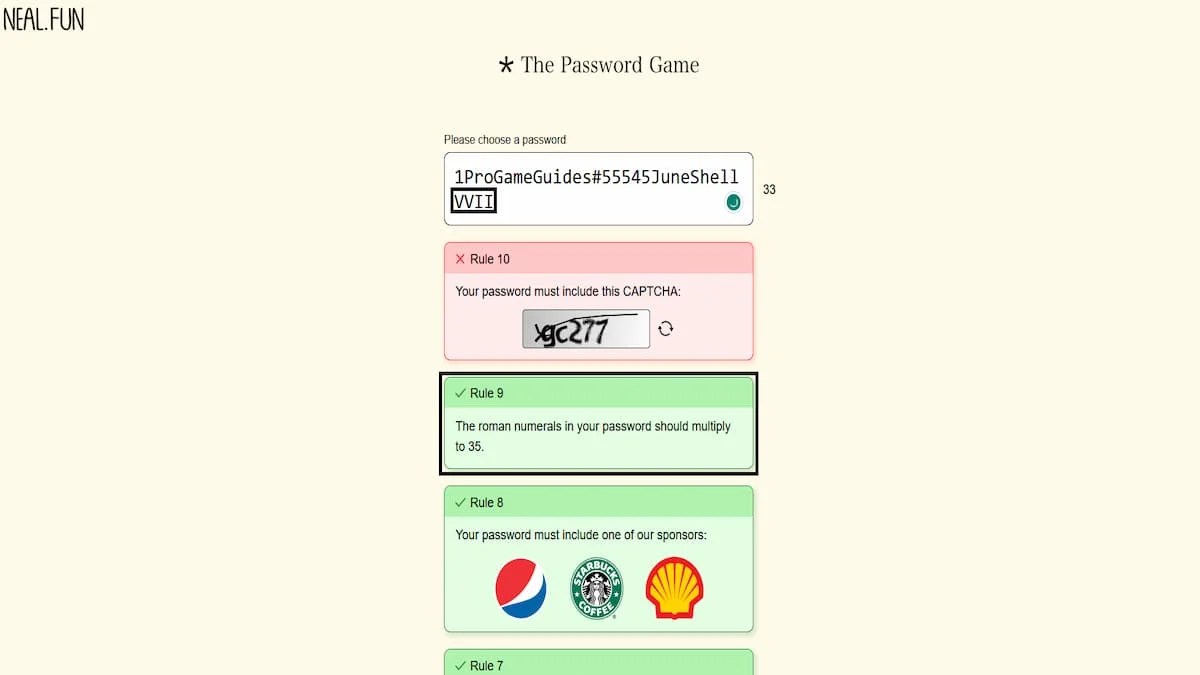 Password Game Rule 9 Roman Numerals That Multiply to 35 Pro Game Guides