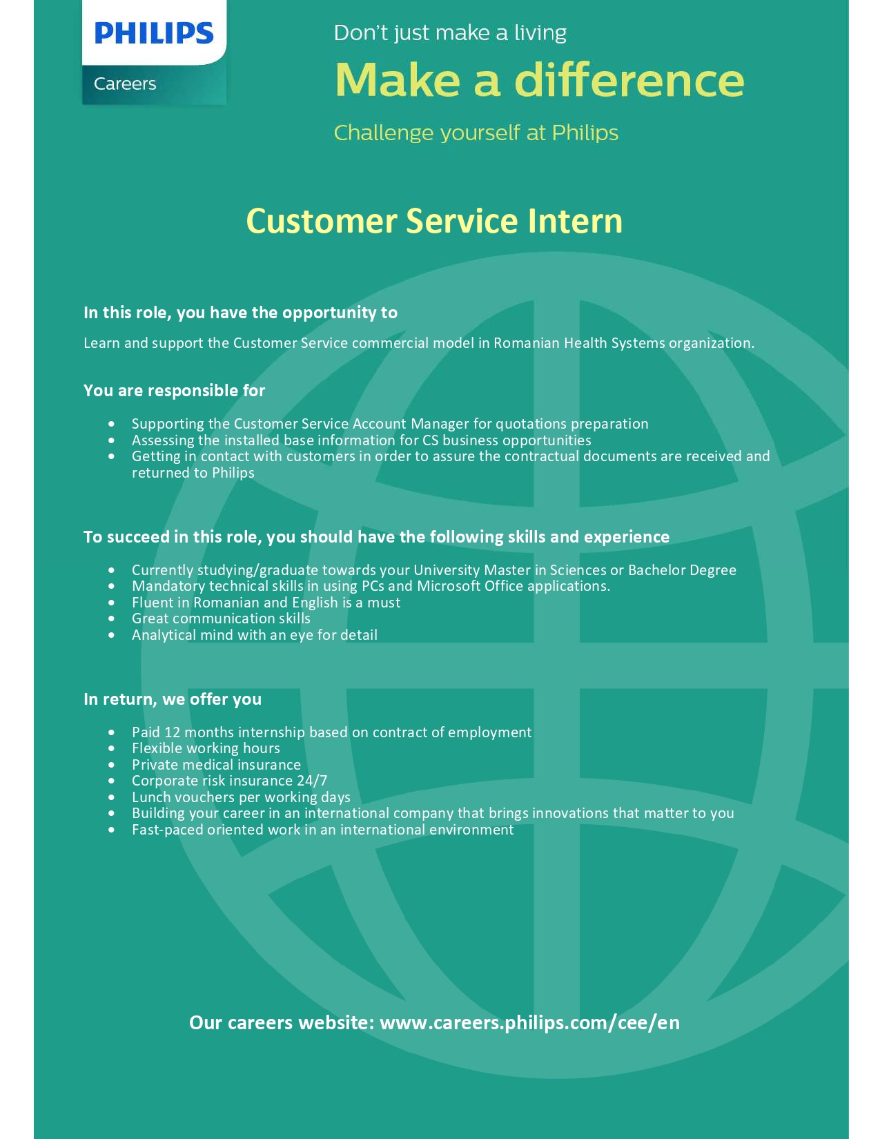 Customer Service Intern Philips in Bucharest Programe de Internship