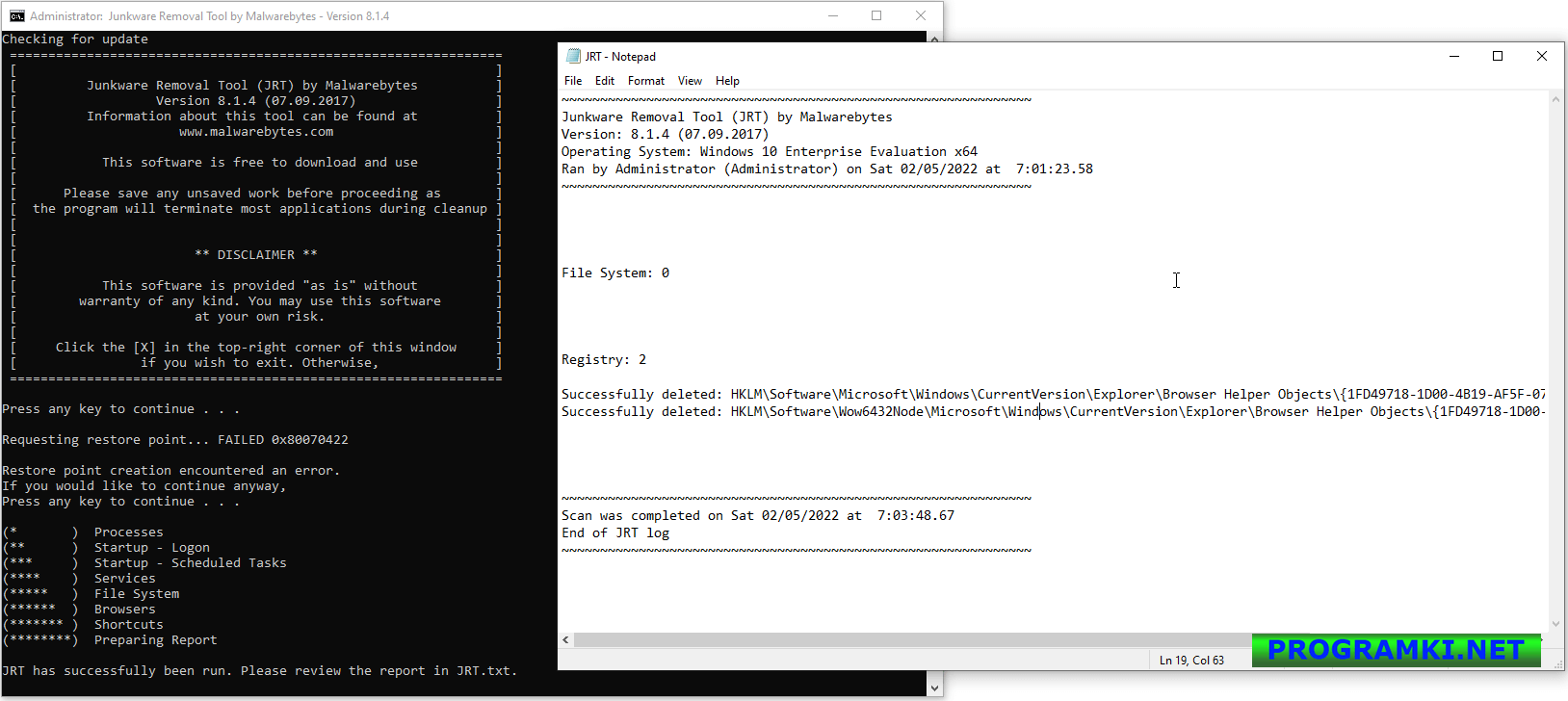 Скриншот программы Junkware Removal Tool 8.1.4