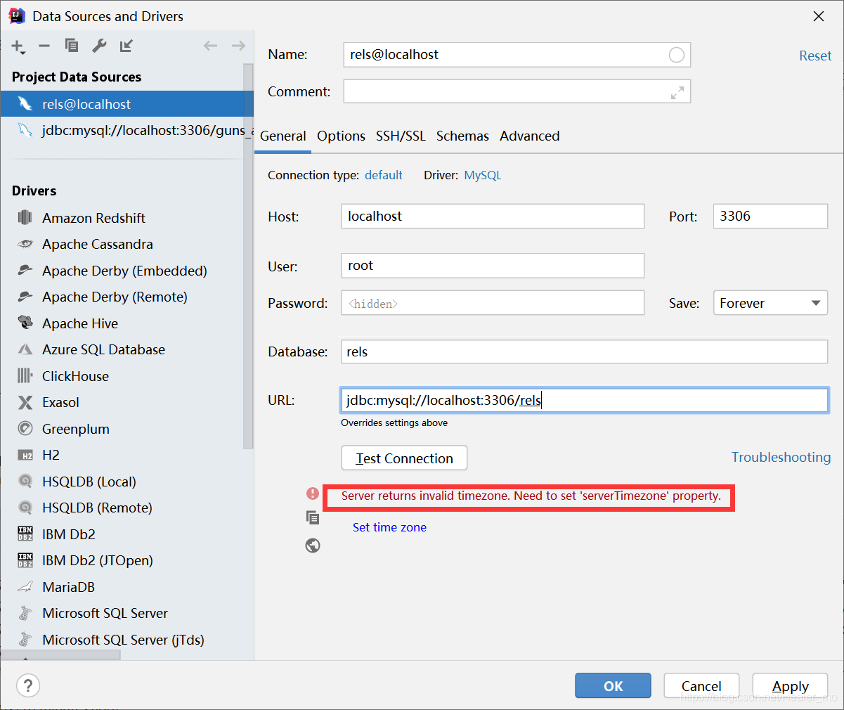 Idea server returns invalid timezone. Need to set ‘servertimezone