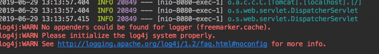 log4jWARN No appenders could be found for logger (freemarker.cache