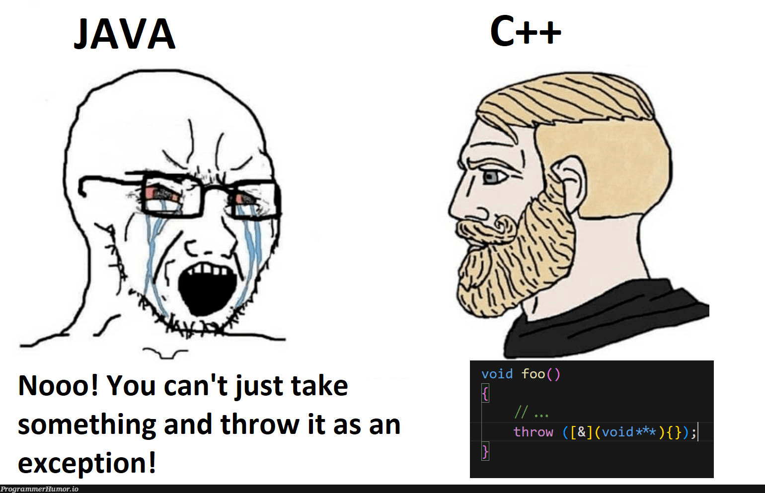 Chad C++ vs virgin Java ProgrammerHumor.io